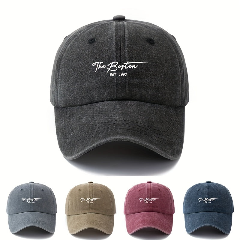 Unisex Vintage Washed Baseball Cap with "The Boston" Embroidery - Lightweight Curved Brim Hat Suitable for Outdoor, Travel, Camping - Durable Textile Material & Hand Washable