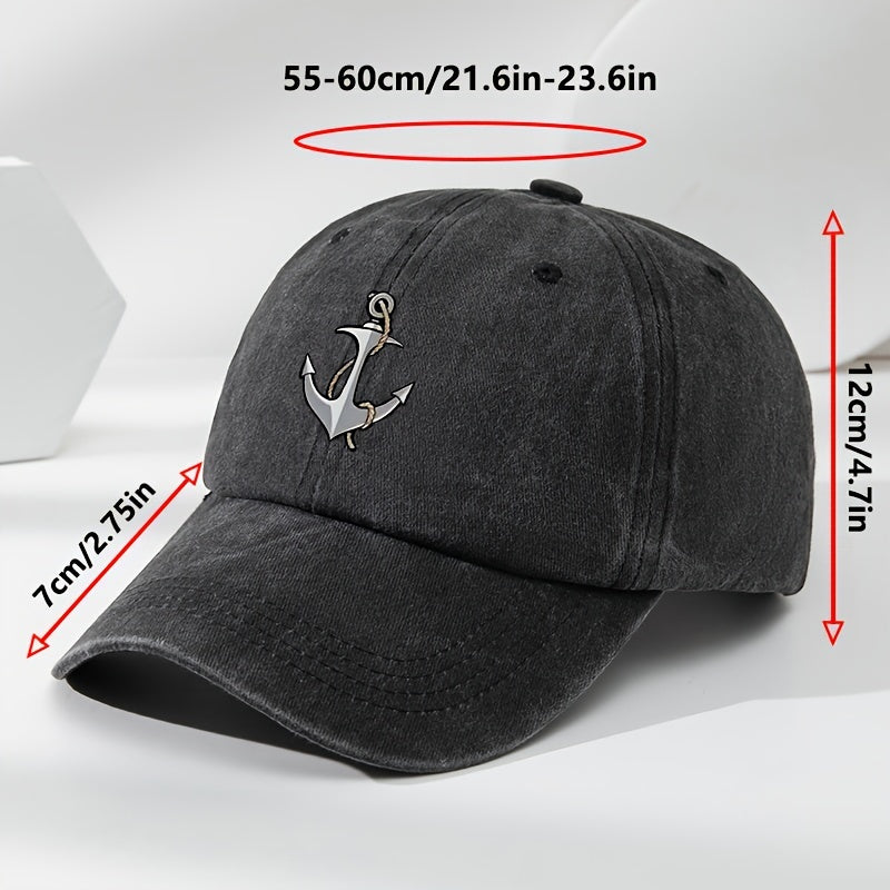 Vintage Anchor Print Baseball Cap - Adjustable, Soft Top Casual Hat for Men, Polyester