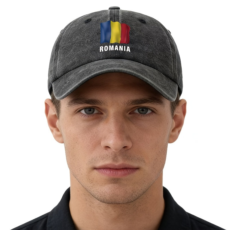 Unisex Fashion All-Match Printed ROMANIA Baseball Cap, Classic Vintage Washed Outdoor Lightweight Curved Brim Hat, Trucker Cap, Suitable for Outdoor Vacation Travel Camping And Casual Occasions, Holiday Party Hip-Hop Hat
