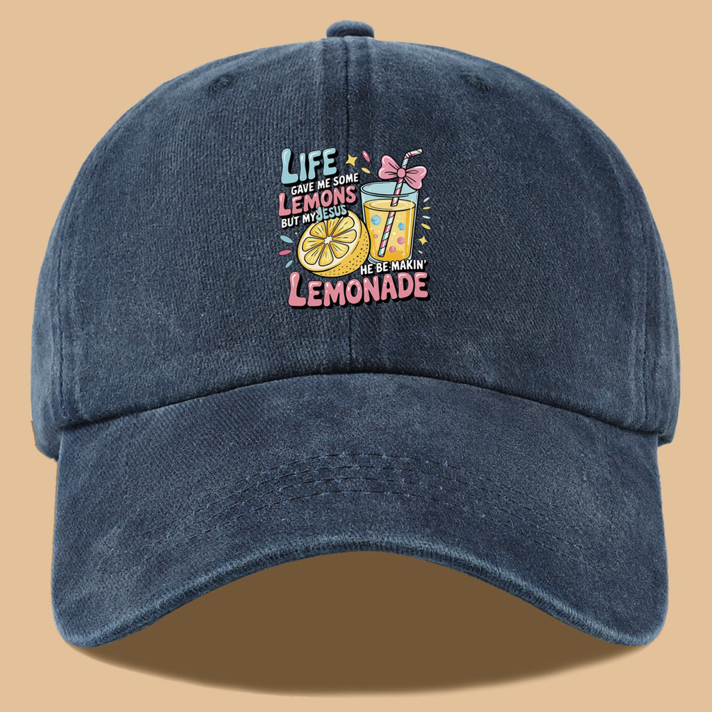 1pc "Life Gave Me Some Lemons but My Jesus He Be Makin' Lemonade" English Phrase Printed Baseball Cap, Fun Lemon and Lemonade Cup Illustration Sun Hat, Stylish, , and Aesthetically Pleasing, Unisex Adjustable Baseball Cap, Casual Street Hat