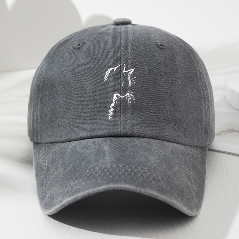 Unisex Vintage Cat Ear Baseball Cap, Trendy And Versatile, Comfortable And Breathable, Sun-Protective Hat for Outdoor Sports, Adjustable Lightweight Polyester Fiber in Classic Black