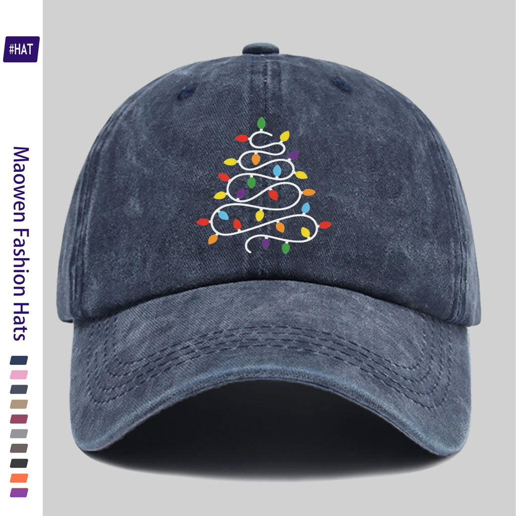 1pc Unisex Adjustable Trucker Dad Hat with Christmas Light Pattern & Distressed Vintage Wash - Lightweight Baseball Cap Suitable for Sports, Travel, Casual Wear, Outdoor Activities, Machine Washable, All-Season Cap with Buckle Closure Design