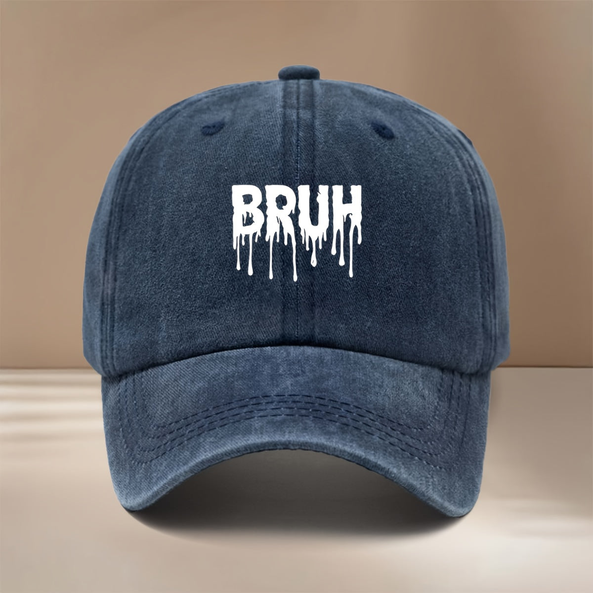 White "BRUH" Text Graphic Baseball Cap with Adjustable Size, Textured Hip-hop Style, Unisex Snapback Hat for Friends' Gatherings and Camping. Comfortable and Lightweight with a Curved Brim, This , Cool Six-panel Cap Features a Relaxed and Casual Fit.