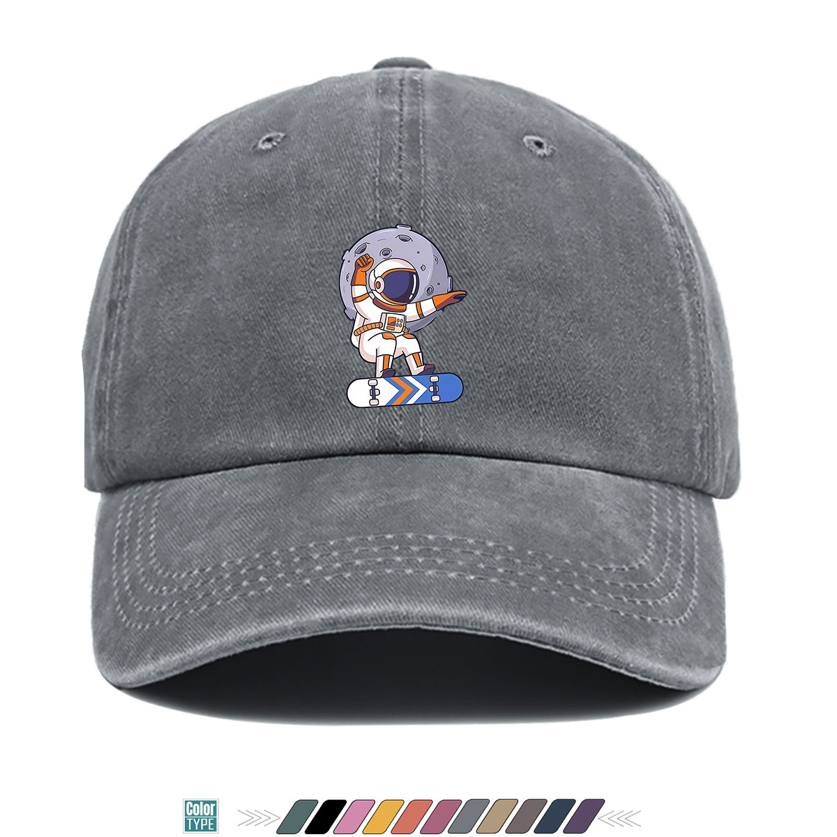 1pc Astronaut Skateboard Print Baseball Cap, Trendy Individual Sun Hat, Fashionable Cool Breathable Unisex Duckbill Cap, Adjustable Size Street Hip-Hop Hat, Outdoor Travel Sunshade Hat Suitable for Skateboarding, Street Dance, Camping