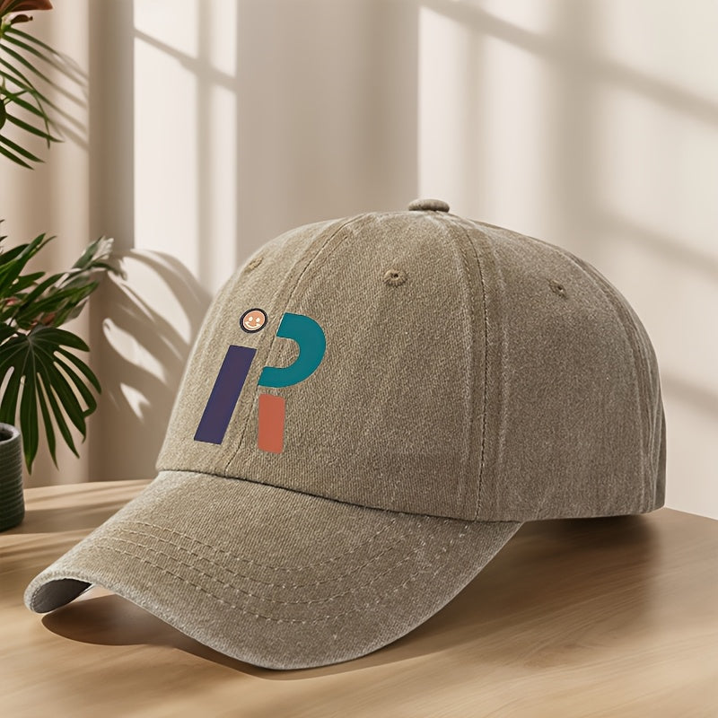 Vintage Washed Distressed Baseball Cap with R Letter Print & Duckbill Brim - Soft Breathable Sweat-Absorbent Suitable for Outdoor, Sports, Camping, Fishing, Streetwear - Curved Brim Hat for, Mountaineering, Hip-Hop Style