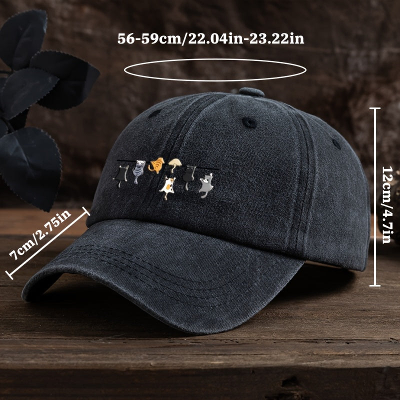 7 Cats Cartoon Print Baseball Cap Men'S Outdoor Duckbill Cap Trendy Versatile Sun Hat
