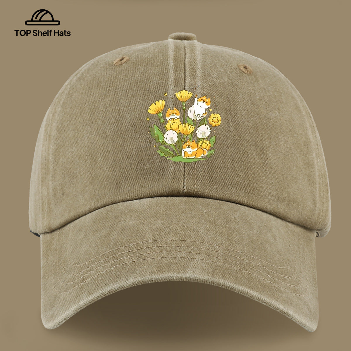1pc Shiba Inu Dandelion Flower Patch Baseball Cap, Cute Pet Pattern Sun Hat, Fashionable Fresh And Beautiful Unisex Baseball Cap, Adjustable Size, Casual Shopping Hat, Travel Photography Hat, Suitable for Outdoor Picnics, Camping, Travel