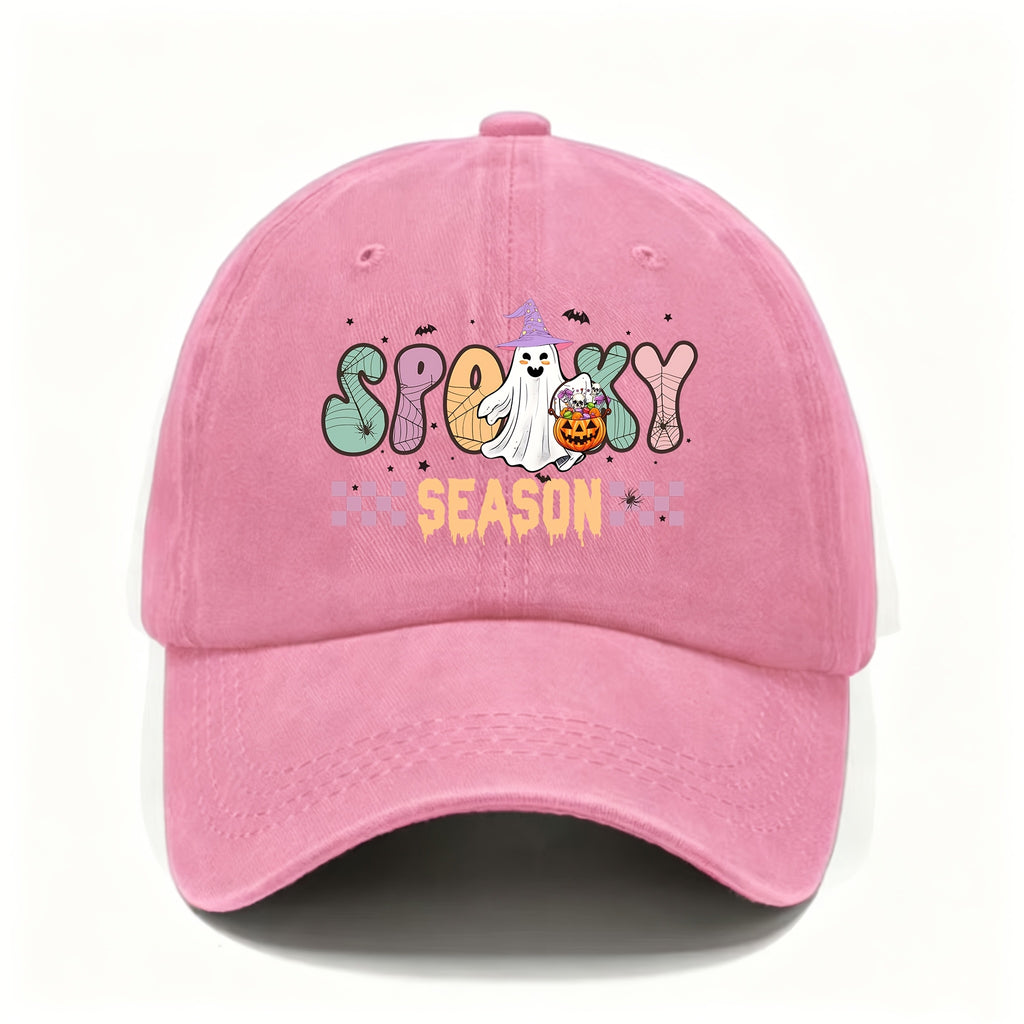 Halloween Retro Washed Cap for Men And Women, Cute Ghost And Pumpkin Pattern, Adjustable, Fashionable Street Casual Baseball Cap