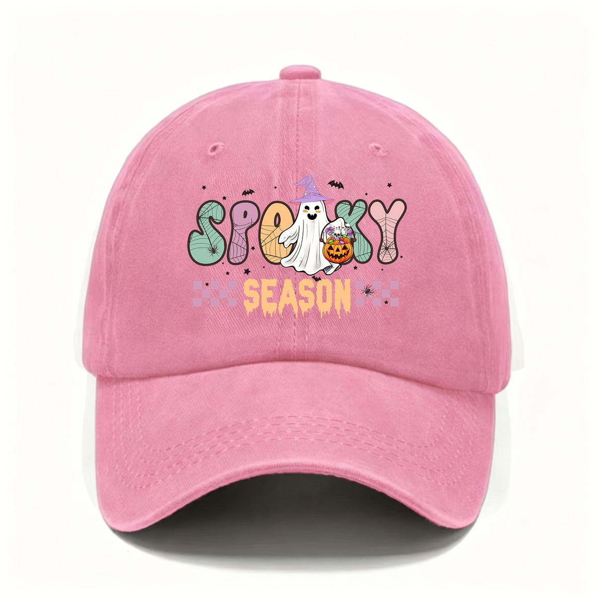 Halloween Retro Washed Cap for Men And Women, Cute Ghost And Pumpkin Pattern, Adjustable, Fashionable Street Casual Baseball Cap