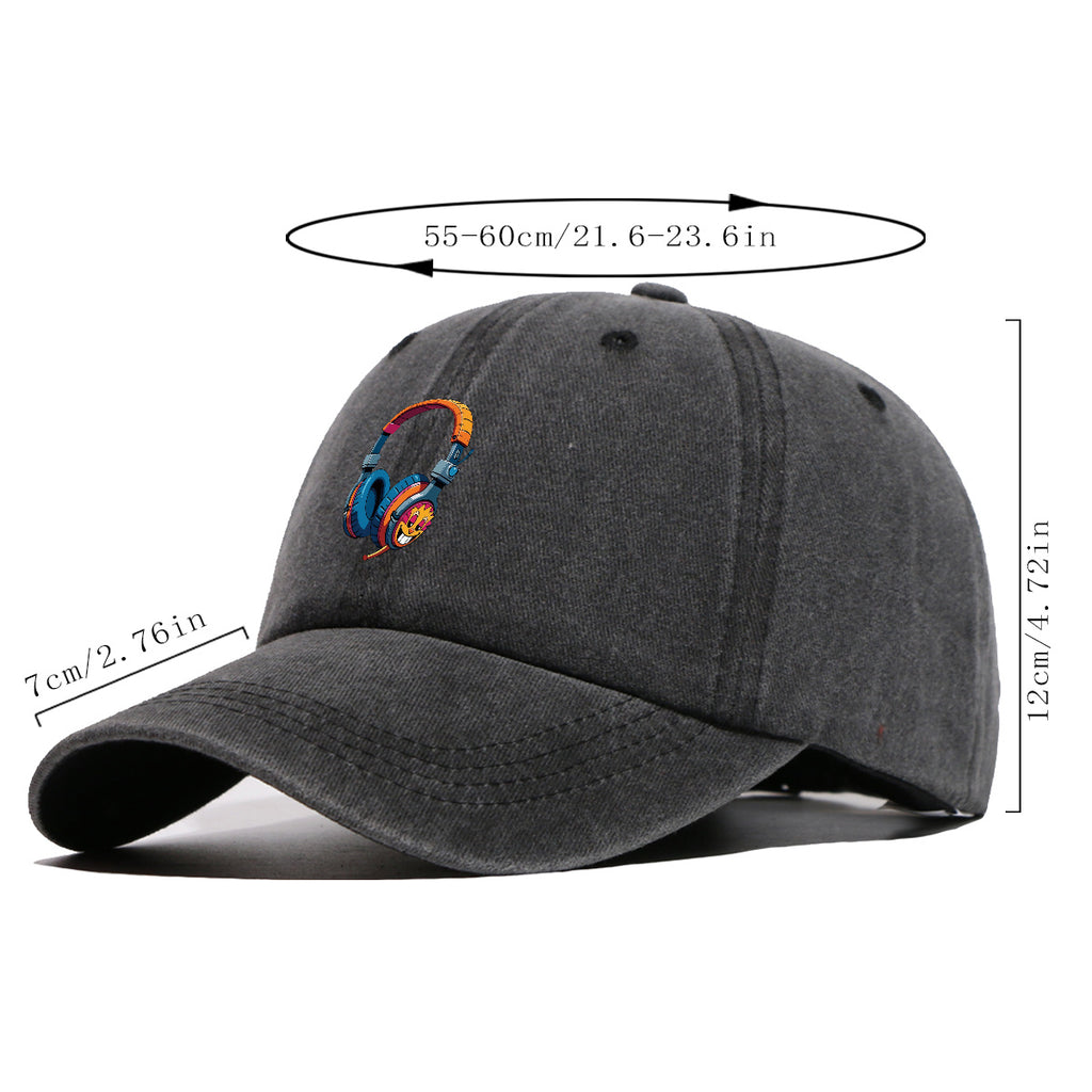 1pc Cartoon Fun Earphone Print Baseball Cap, Fashion Trendy Hip-Hop Hat, Unisex Adjustable Duckbill Cap, Comfortable Breathable Sun Hat, Street Style Essential for Music Festivals, Street Dance, Skateboarding, Casual Outings, Outfit, Parties