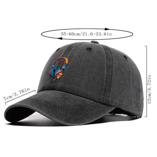 1pc Cartoon Fun Earphone Print Baseball Cap, Fashion Trendy Hip-Hop Hat, Unisex Adjustable Duckbill Cap, Comfortable Breathable Sun Hat, Street Style Essential for Music Festivals, Street Dance, Skateboarding, Casual Outings, Outfit, Parties