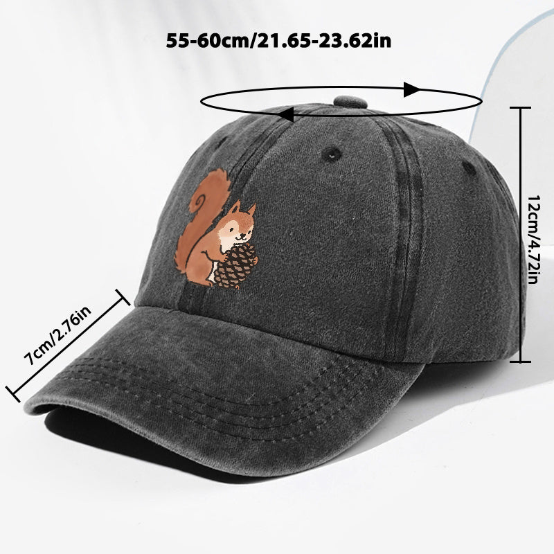 Unisex Squirrel Print Washed Vintage Baseball Cap, Fashionable Sun Outdoor Hat for Men and Women, Adjustable Trucker Hat Suitable for All Seasons and Daily Wear