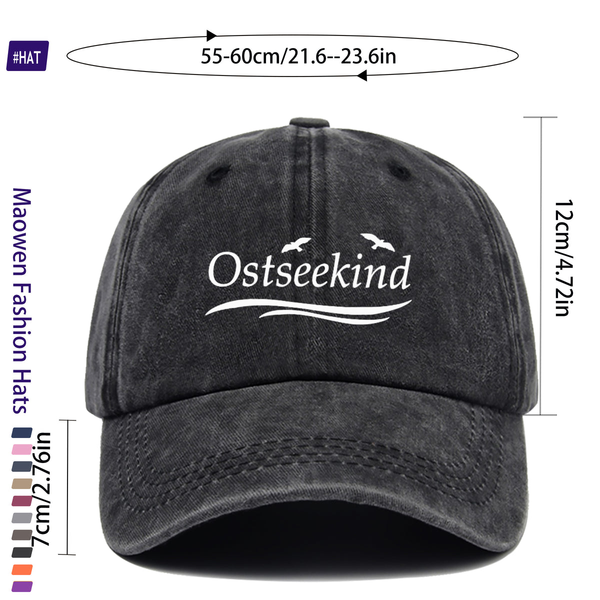 1pc Vintage Washed Duckbill Trucker Hat with Ostseekind & Seagull Logo Print, Adjustable Snapback Cap Suitable for Outdoor Fishing, Hunting, Vacations, Unisex for Men & Women, Machine Washable, Retro Logo