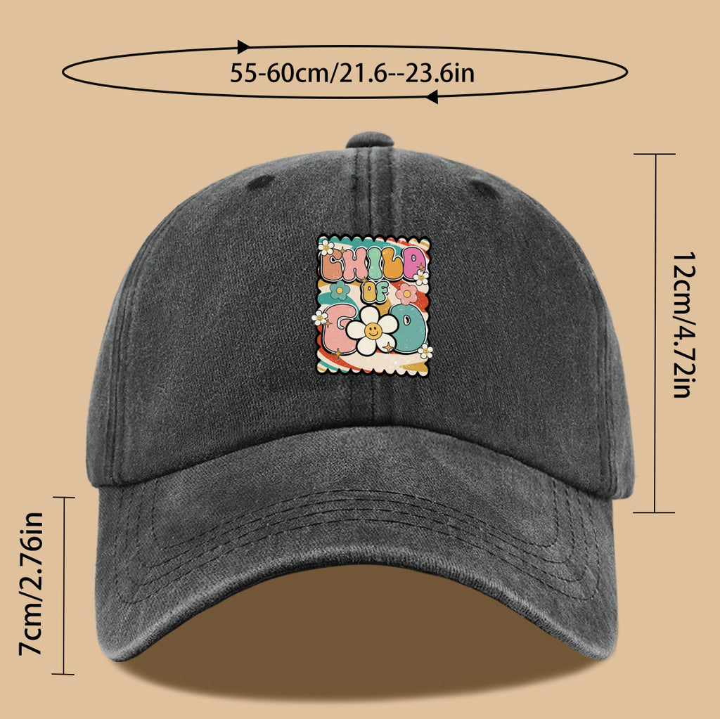 1pc "CHILD OF GOD" Vintage Fun Floral Print Baseball Cap, Comfortable and Breathable Sun Hat, Stylish, Colorful, and Beautiful, Unisex Adjustable Baseball Cap, Casual Street Fashion Hat, Outdoor Sun Hat for Sunbathing, Suitable for Daily Outings