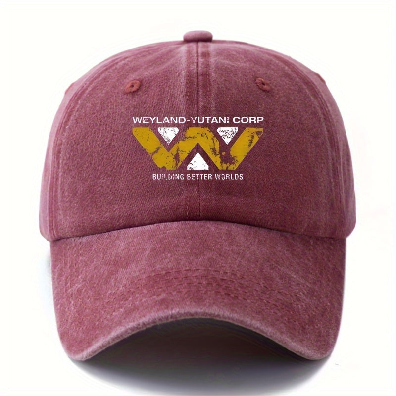 A Versatile Unisex Baseball Cap Featuring a Printed 'WEYLAND-YUTANI CORP' Design, This Classic Retro Hat Is Lightweight with a Curved Brim, Perfect for Outdoor Activities Like Vacations, Camping, And Other Casual Events
