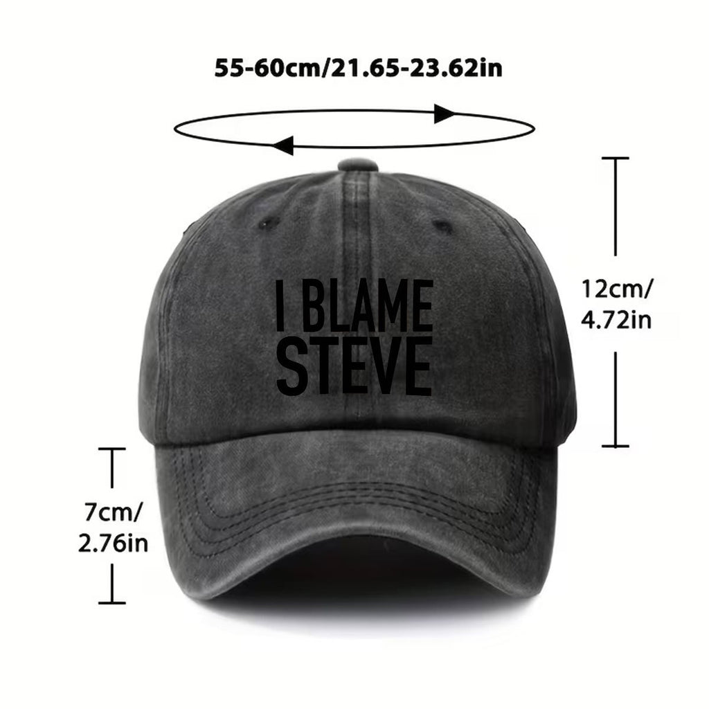 Vintage Washed Baseball Cap, Stylish Printed Pattern, Comfortable And Versatile Everyday Sun Hat, Unisex, Adjustable Fit, Printed with "I Blame Steve", a Must-Have Outdoor Sports Cap for Trendsetters