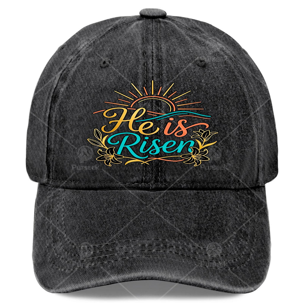He Is Risen Christian Baseball Cap, Vintage Full-Print Religious Design, Featuring The Message "He Is Risen", Lightweight Dome-Shaped Worship Cap, Suitable for Church, Easter Gift, And Everyday Wear