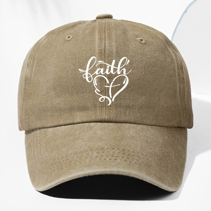 Vintage Washed Baseball Cap with Faith And Heart Design - Adjustable, Lightweight Sun Hat, All-Season Wear, Perfect for Outdoor Activities, Baseball Cap