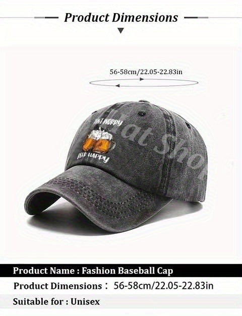 Men'S Relaxed Beer Baseball Cap - Featuring Prints of "Don'T Worry" And "Beer Happy" Along with a Beer Mug Design, Ideal for Casual Outfits, Outdoor Events, And Camping, This Playful Cap Is a Sturdy Head Accessory