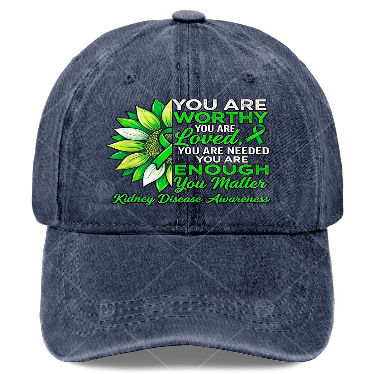 Inspirational Kidney Disease Awareness Warrior Green Ribbon Baseball Cap, Unisex