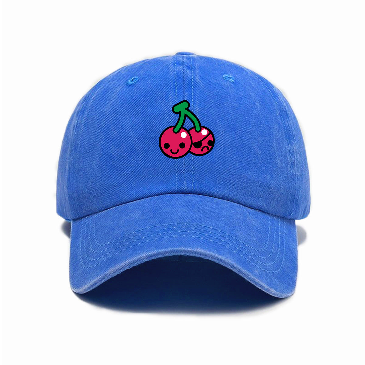 Washed Distressed Printed Baseball Cap Adult Cartoon Cherry Print Washed Distressed Soft Top Baseball Cap Unisex All-Match Outdoor Sun Hat