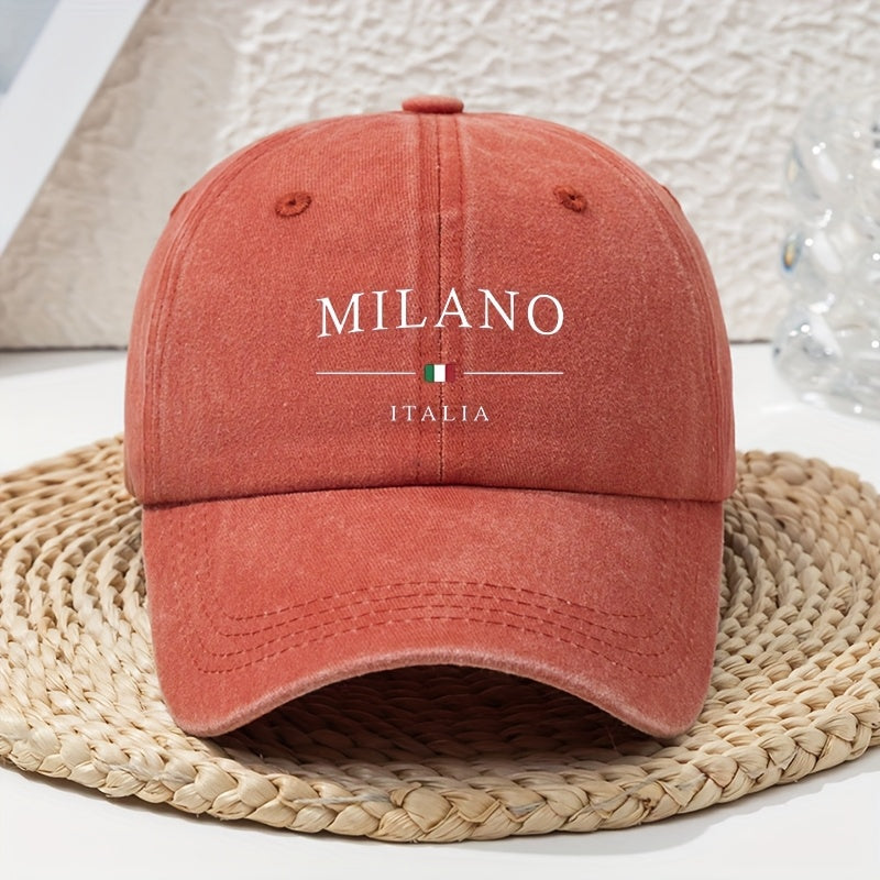 Italian Milan Fashion Flag Print Baseball Cap for Women, Vintage Versatile Sun Hat, Breathable And Comfortable Soft-Top Dad Hat, Unique Trendy Washed And Distressed Style
