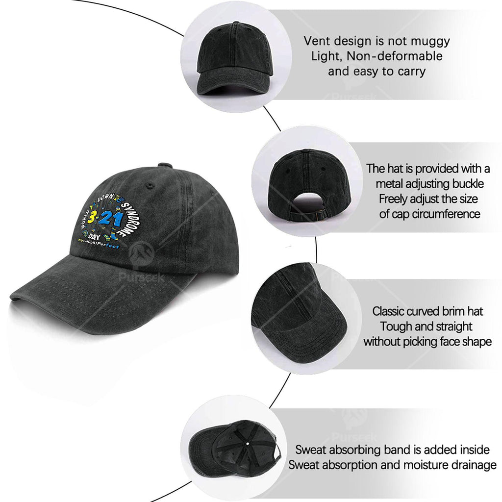 World Down Syndrome Day 3/21 Awareness Cap - Down Syndrome Ribbon, Unisex Adjustable Baseball Hat with Rainbow Print, Machine Washable for Awareness Month & Year-Round Advocacy Gifts Suitable for Men and Women