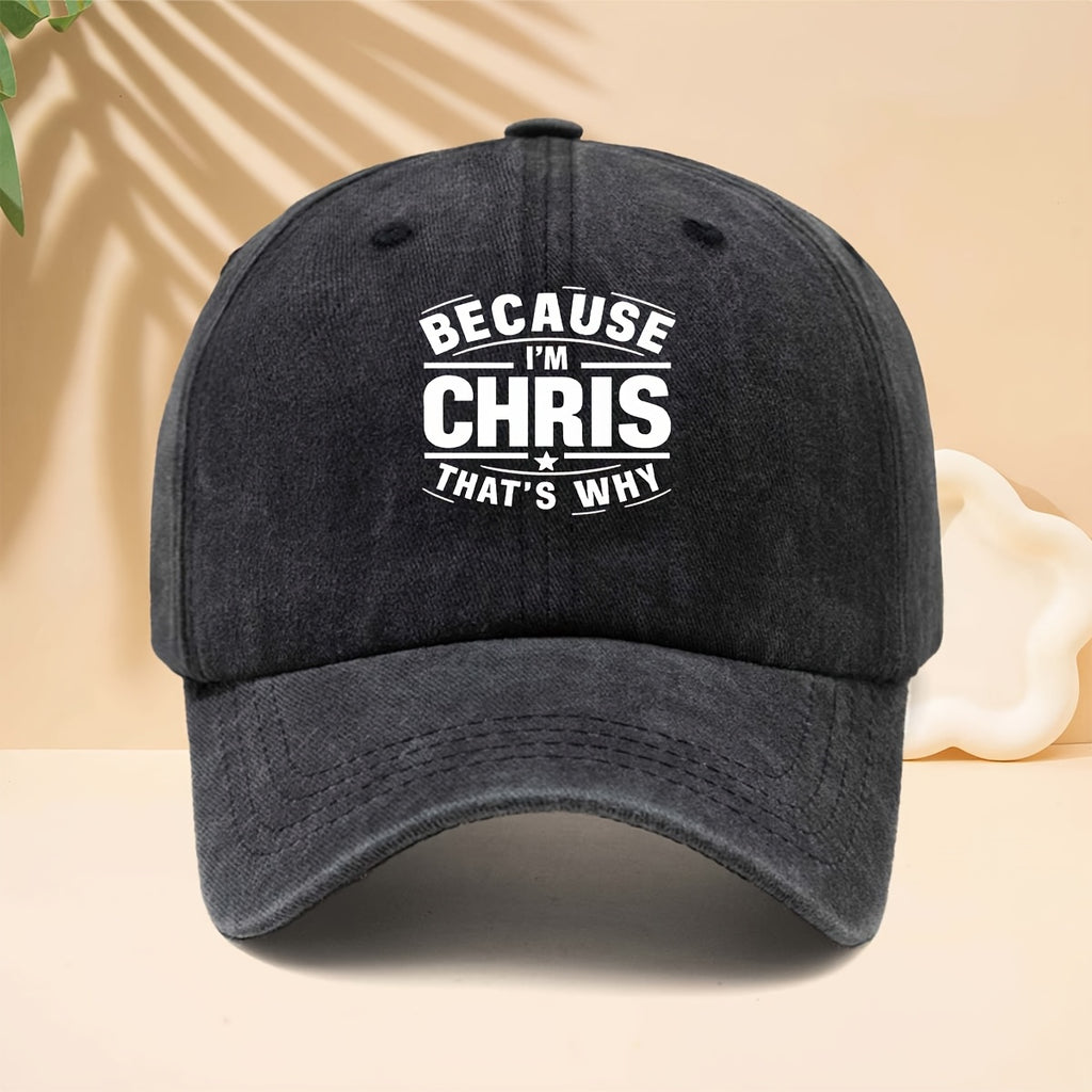 Men' & Women' "BECAUSE I'M CHRIS" Graphic Trucker Hat - Adjustable Snapback Cap with Print, Soft Top Design, Curved Brim Suitable for Casual Wear, Hip-Hop Style, Parties, Durable for All- Outdoor and Everyday Use