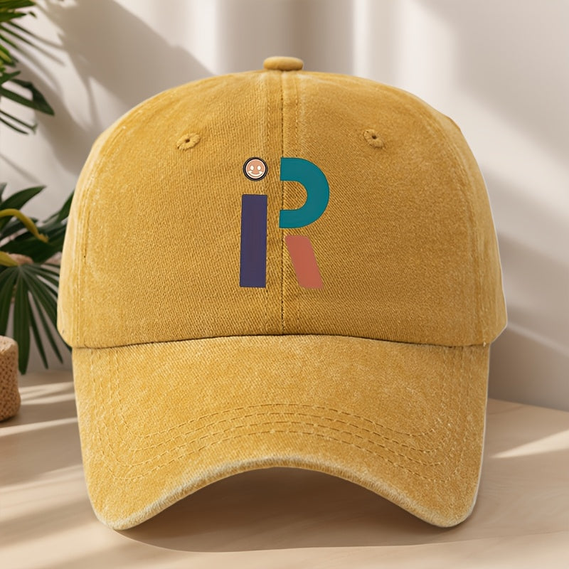 Vintage Washed Distressed Baseball Cap with R Letter Print & Duckbill Brim - Soft Breathable Sweat-Absorbent Suitable for Outdoor, Sports, Camping, Fishing, Streetwear - Curved Brim Hat for, Mountaineering, Hip-Hop Style