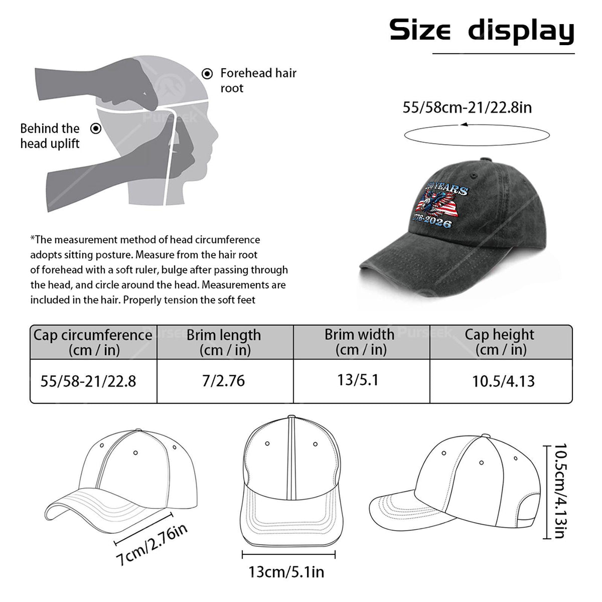 Vintage Patriotic Eagle and Flag 250 Years 17762026 Baseball Hat Unisex
