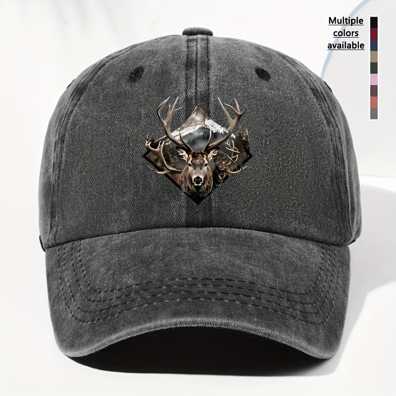 Men' & Women' Vintage Elk Print Trucker Hat - Adjustable Soft Top Baseball Cap with Elk Antler, Washed Suitable for Outdoor, Fishing,, Driving - for - Wear, Casual Cap for Sports and Daily Use