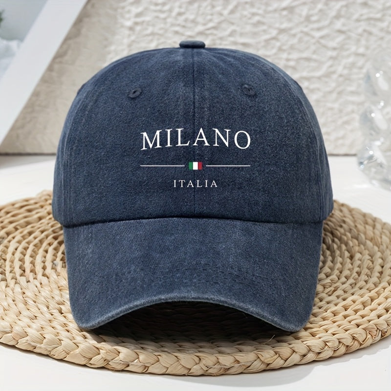 Italian Milan Fashion Flag Print Baseball Cap for Women, Vintage Versatile Sun Hat, Breathable And Comfortable Soft-Top Dad Hat, Unique Trendy Washed And Distressed Style