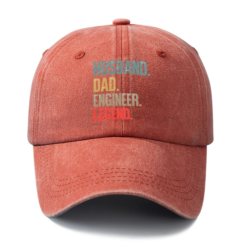 A Unisex, Fashionable and Versatile Printed Baseball Cap with a Stepwise Identity Statement, HUSBAND DAD ENGINEER Baseball Cap, Classic Retro Washed Outdoor Lightweight Curved Brim Cap, Trucker Baseball Cap, Suitable for Outdoor Vacations, Travel, Ca