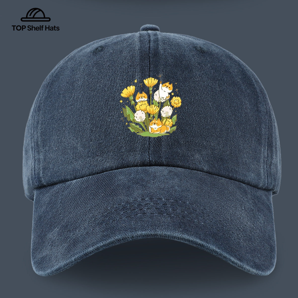 1pc Shiba Inu Dandelion Flower Patch Baseball Cap, Cute Pet Pattern Sun Hat, Fashionable Fresh And Beautiful Unisex Baseball Cap, Adjustable Size, Casual Shopping Hat, Travel Photography Hat, Suitable for Outdoor Picnics, Camping, Travel