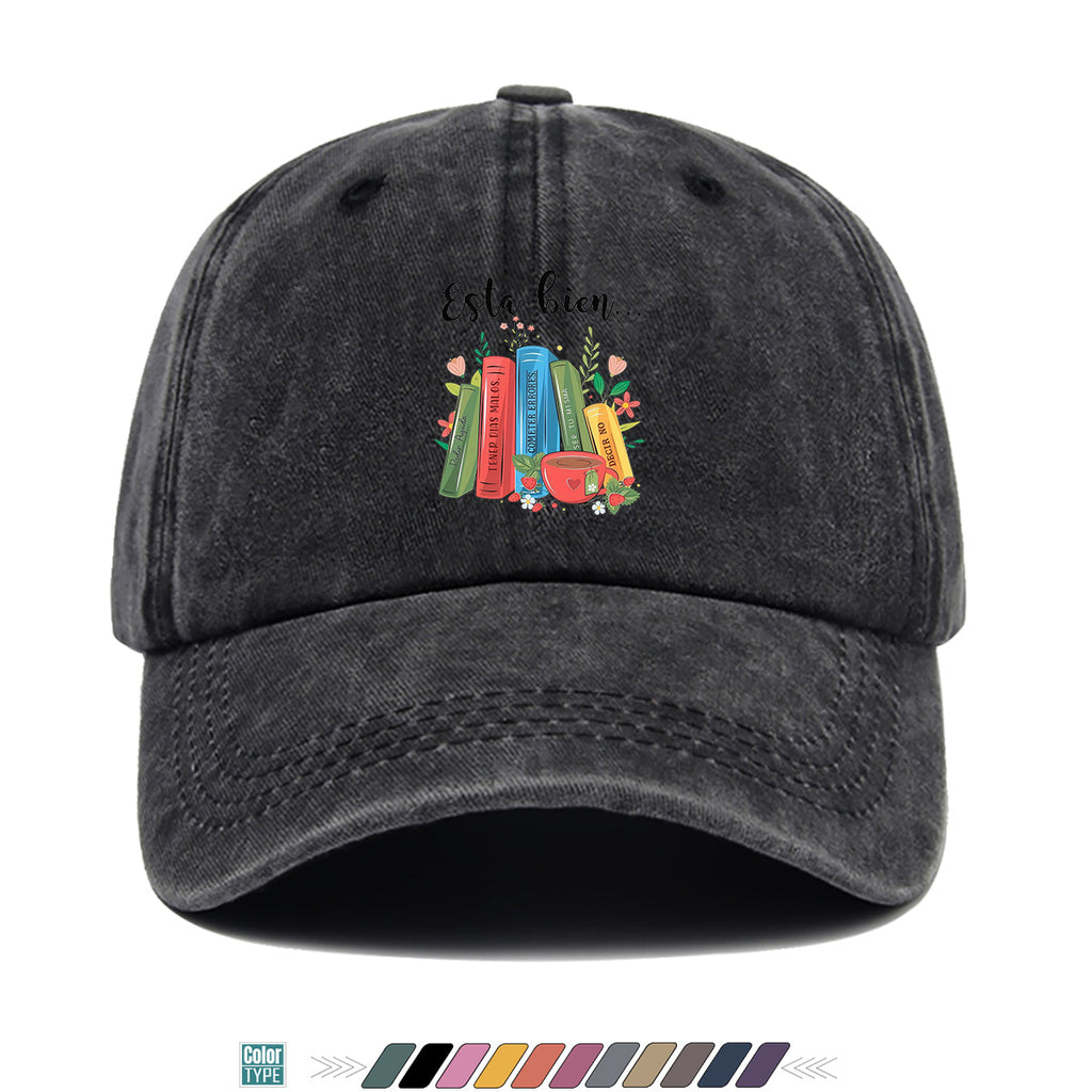 1pc Colorful Books And Teacup Illustration Printed Baseball Cap, Comfortable Breathable Sun Hat, Fashionable Aesthetic Unisex Hat, Adjustable Size, Casual Streetwear, Literary Youth Reading Cap, Suitable for Bookstore Check-In, Cafe Gatherings