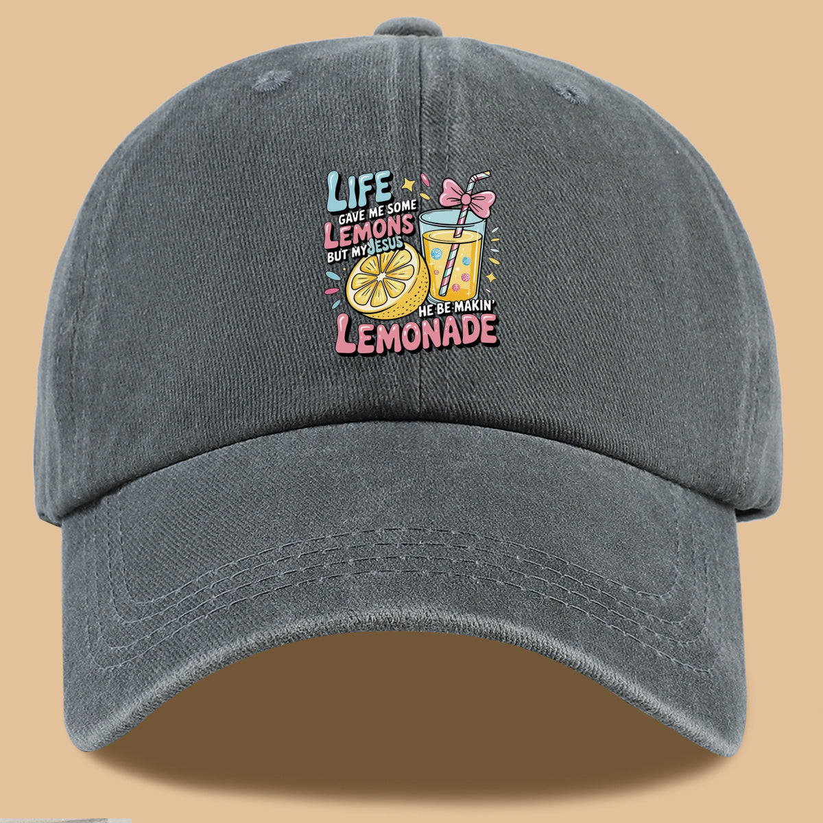 1pc "Life Gave Me Some Lemons but My Jesus He Be Makin' Lemonade" English Phrase Printed Baseball Cap, Fun Lemon and Lemonade Cup Illustration Sun Hat, Stylish, , and Aesthetically Pleasing, Unisex Adjustable Baseball Cap, Casual Street Hat