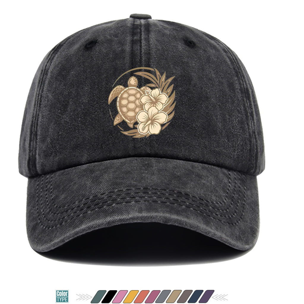 1pc Sea Turtle And Hibiscus Print Baseball Cap, Breathable Sun Hat, Retro Elegant Design, Unisex Adjustable Cap, Casual Vacation Beach Hat, Outdoor Travel Hiking Hat, Daily Wear Fashion Hat, Seaside Play Sun Hat, Holiday Birthday Gift