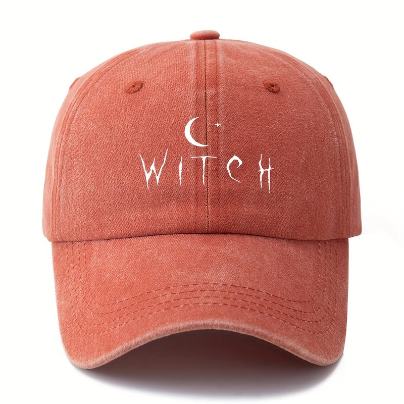 Fabric.Makefge Unisex Witch Baseball Cap Suitable for Halloween, Vintage Washed Curved Brim Hat with Moon & Star Design, Lightweight Durable Outdoor Cap for Women & Men, for Camping, Casual Wear, Witch Themed