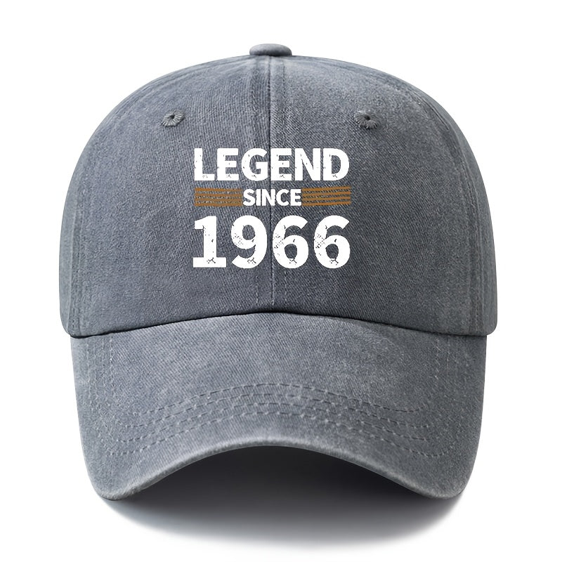 A Unisex Fashionable and Versatile Printed "LEGEND SINCE 1966" Baseball Cap, Featuring a Classic Vintage Washed Lightweight Curved Brim. Suitable for Outdoor Vacations, Travel, Camping, and Other Casual Occasions. Also Ideal as a Hip-hop Cap