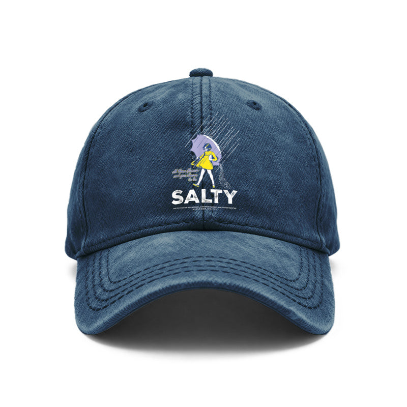 1pc Retro Distressed Unisex Baseball Hats, Salty Girl Featuring an Umbrella And Raindrop Graphic, Adjustable Fit, Ideal for Outdoor Events And Everyday Use, Perfect Gifts for Both Men And Women, Friends