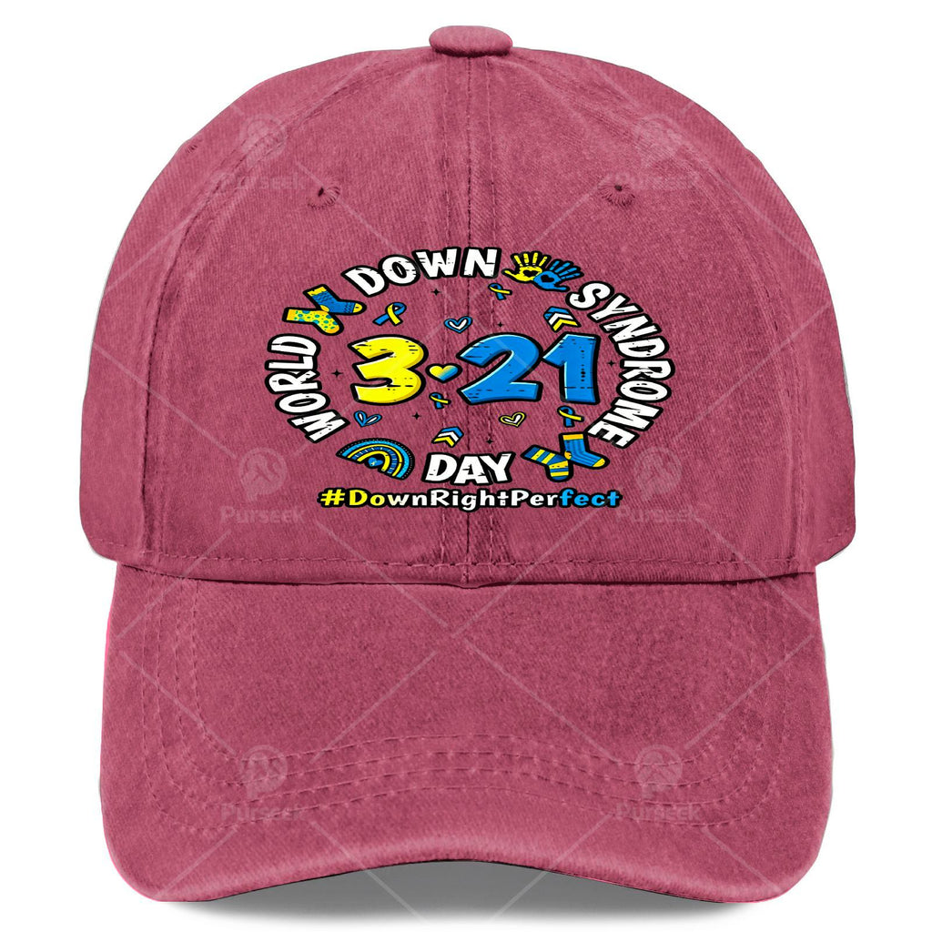 World Down Syndrome Day 3/21 Awareness Cap - Down Syndrome Ribbon, Unisex Adjustable Baseball Hat with Rainbow Print, Machine Washable for Awareness Month & Year-Round Advocacy Gifts Suitable for Men and Women