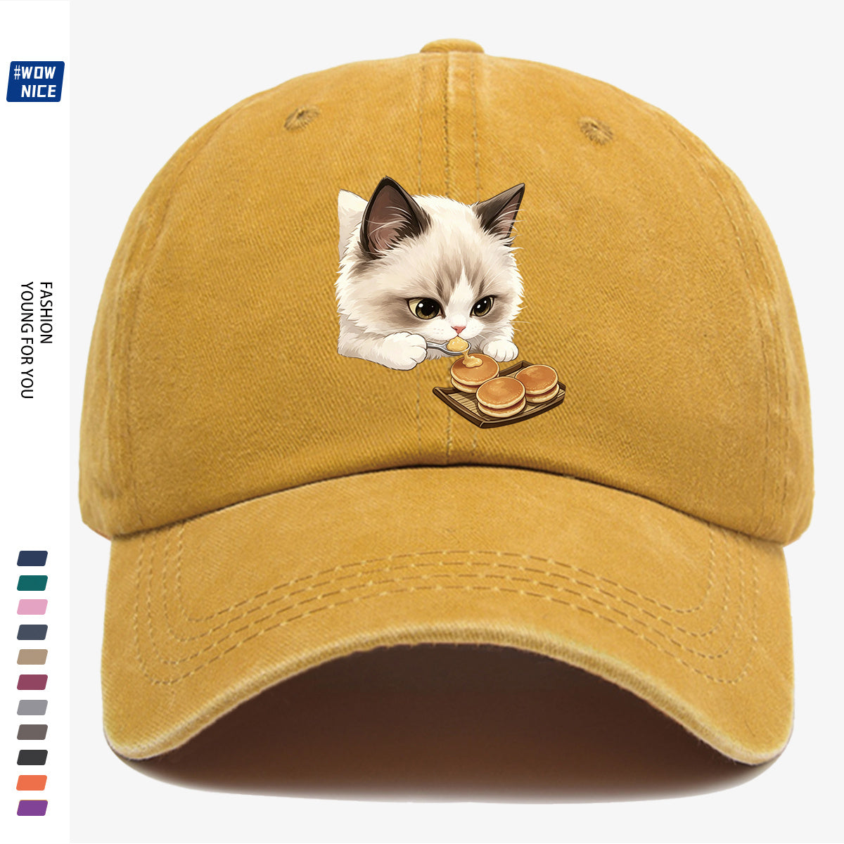 1pc 1pcs Cat Eating Muffin Baseball Cap with Kitten Print - Adjustable Unisex Hat Suitable for Men & Women, Cute, Streetwear, Café Outfits, Daily Wear, Fashionable Cap for Bestie Gatherings & Weekend Outings