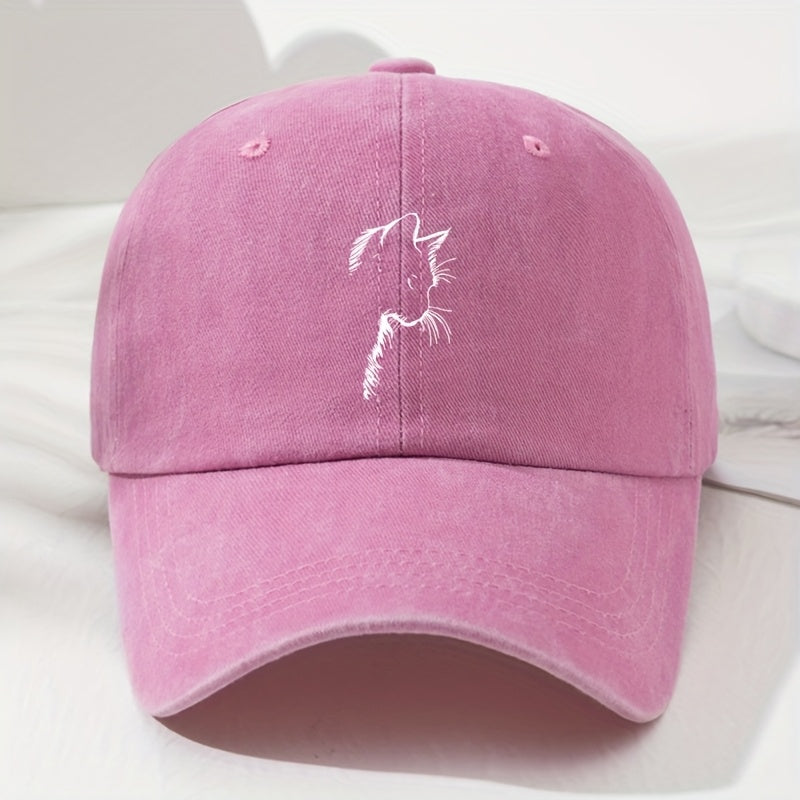 Unisex Vintage Cat Ear Baseball Cap, Trendy And Versatile, Comfortable And Breathable, Sun-Protective Hat for Outdoor Sports, Adjustable Lightweight Polyester Fiber in Classic Black