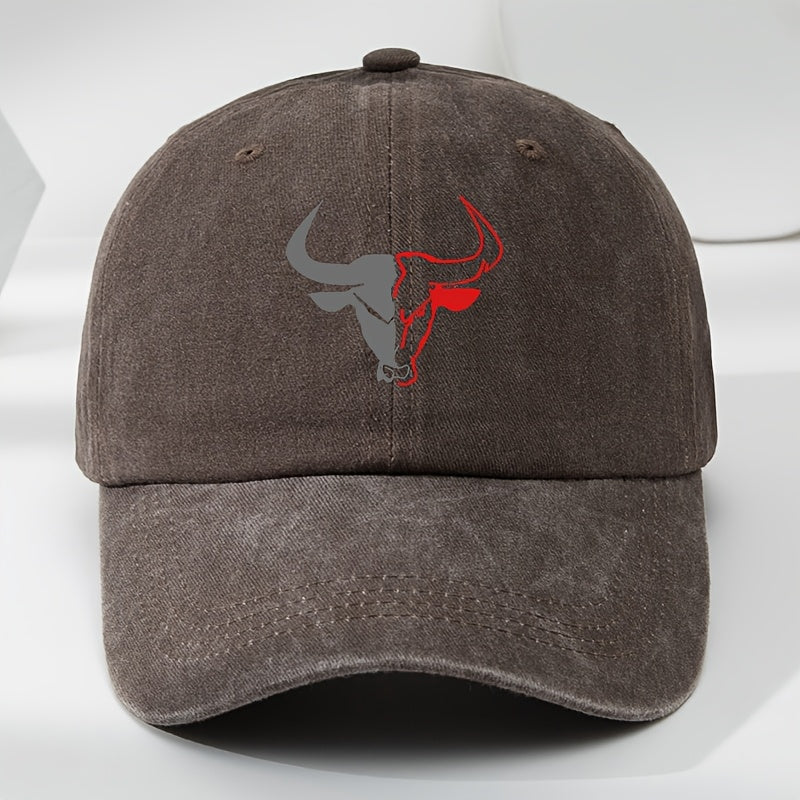 MAKEFGE Vintage Washed Bull Head Baseball Cap - Soft Top, Sweat Absorbent, Breathable, Hat for Outdoor Sports & Casual Wear, Casual Hat | Funky Fashion Accessory | Polyester Fiber Cap