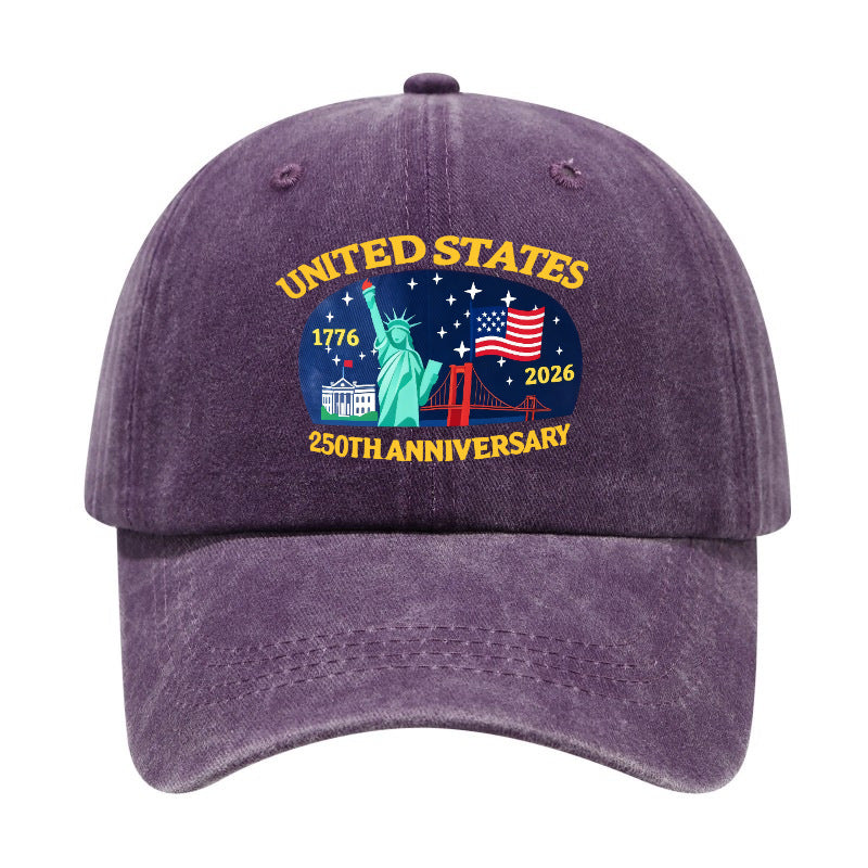 New Fashionable Versatile USA 250th Print Washed Distressed Soft Top Sun Visor Baseball Cap, Unisex