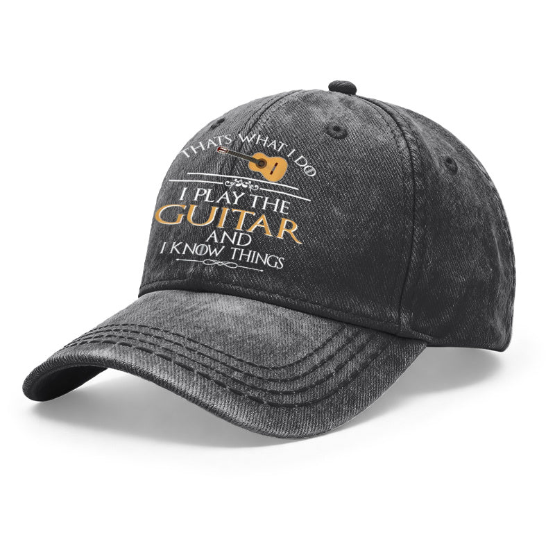 Vintage Washed Baseball Cap, Suitable for Guitarists And Music Lovers, Adjustable Vintage Music-Themed Hat, Printed with The Words "I Play Guitar, I Know a Lot", Unisex Musician Gift, Suitable for Both Men And Women As Casual Wear