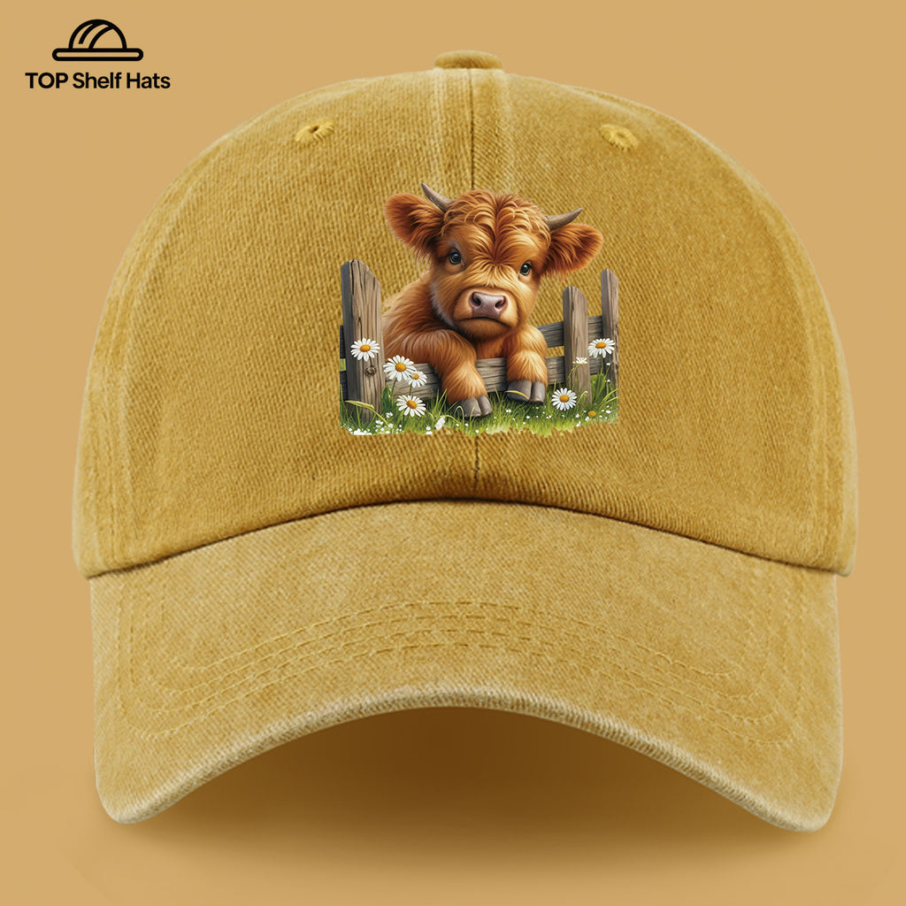1pc Cute and Adorable Highland Cow Pattern Printed Casual Baseball Cap, Lightweight, Comfortable, and Breathable, with Adjustable Size, Unisex Outdoor Wear and Casual Apparel Accessory, Sun Hat for Mom and Dad's Beach Vacation, Exquisite Gift