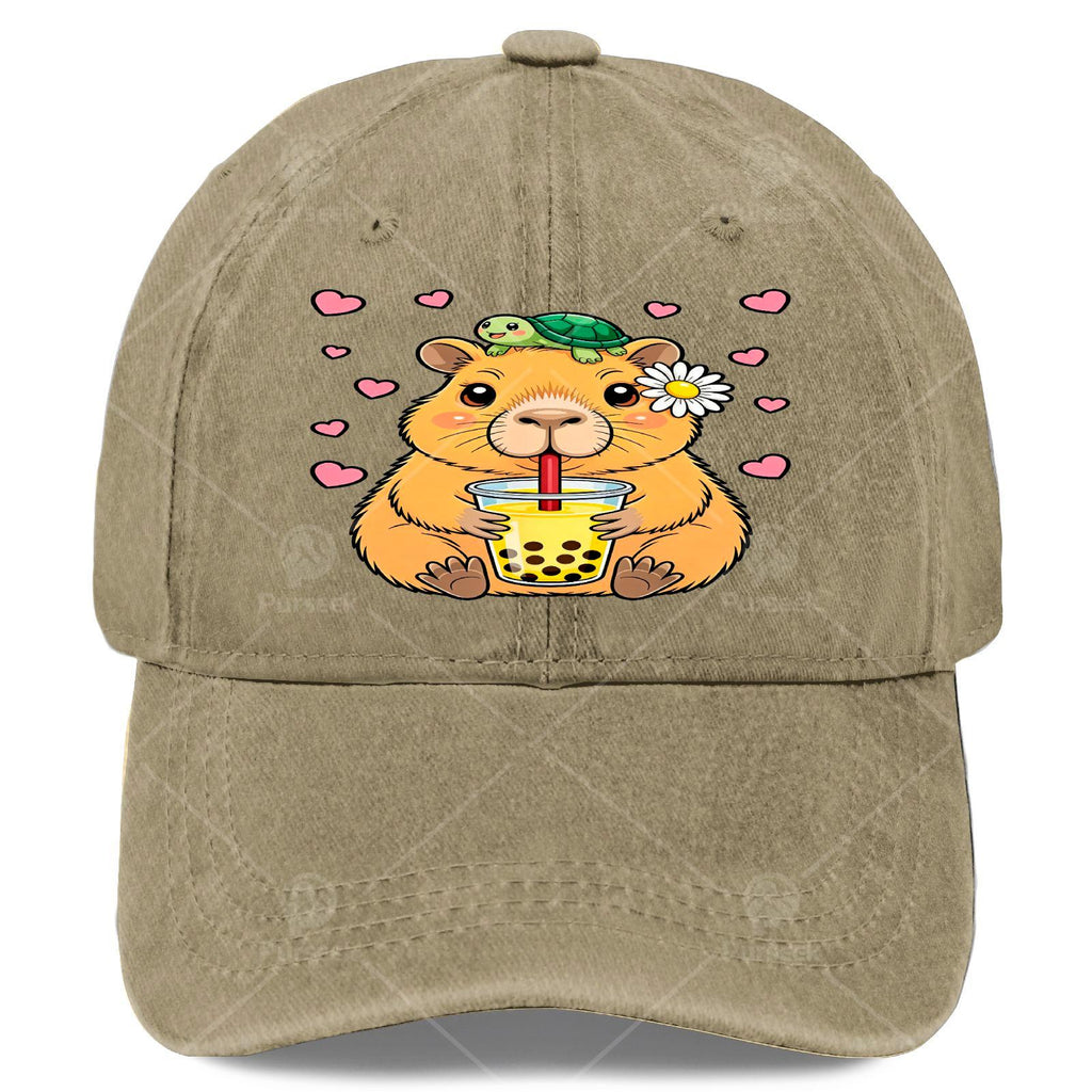 Cute Capybara Turtle Boba Tea Kawaii Anime Y2K Capibara Baseball Hat Unisex Low