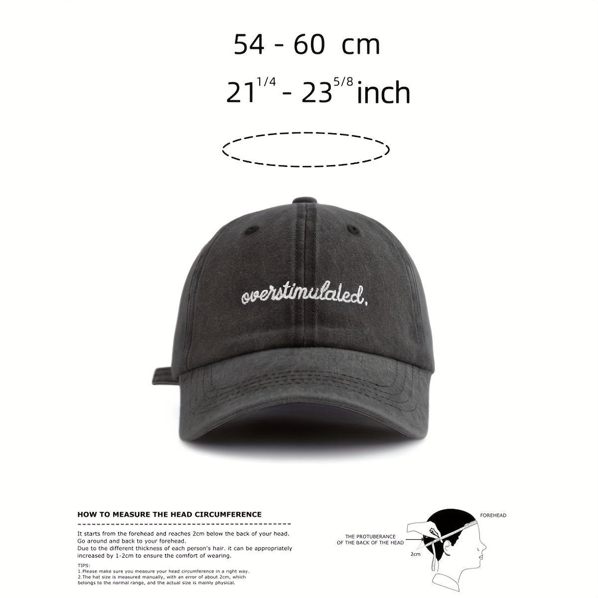 Overstimulated Letter Women'S Washed Baseball Cap, Fashionable Outdoor Retro Street Urban Style Unisex Baseball Cap Curved Brim Dad Hat Sun Hat Suitable for Vacation Beach Travel Cycling