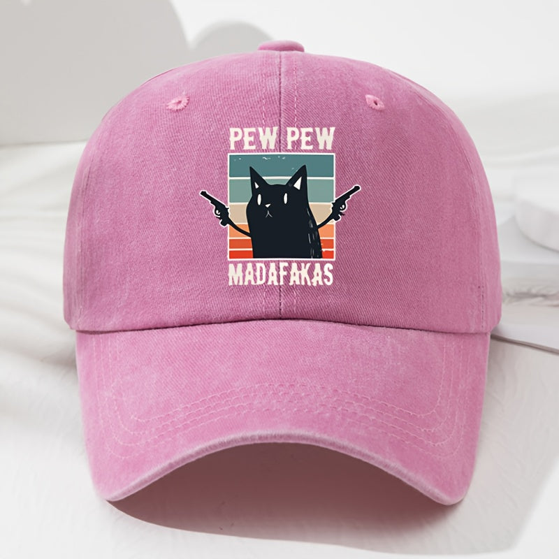Men's & Women's "Pew Pew" Madafakas Graphic Baseball Cap - Adjustable, Lightweight, Polyester, Retro Style with Colorful Cat Design, Ideal for Outdoor Activities, Fishing, Camping, Outdoor Sports Cap | Retro Style Cap | Lightweight Headgear